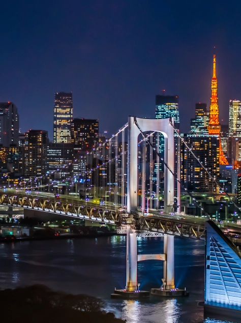 Rainbow Bridge in Tokyo at night